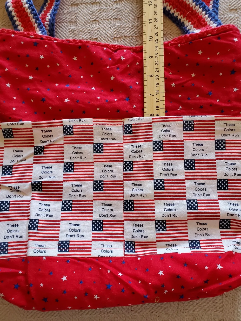 REVERSIBLE Crocheted American Flag Tote Bag Patriotic 4th of July Handmade